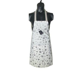 Robert Stanley White Silver Metallic Snowflake Apron 26x 33 Pocket Bling Winter